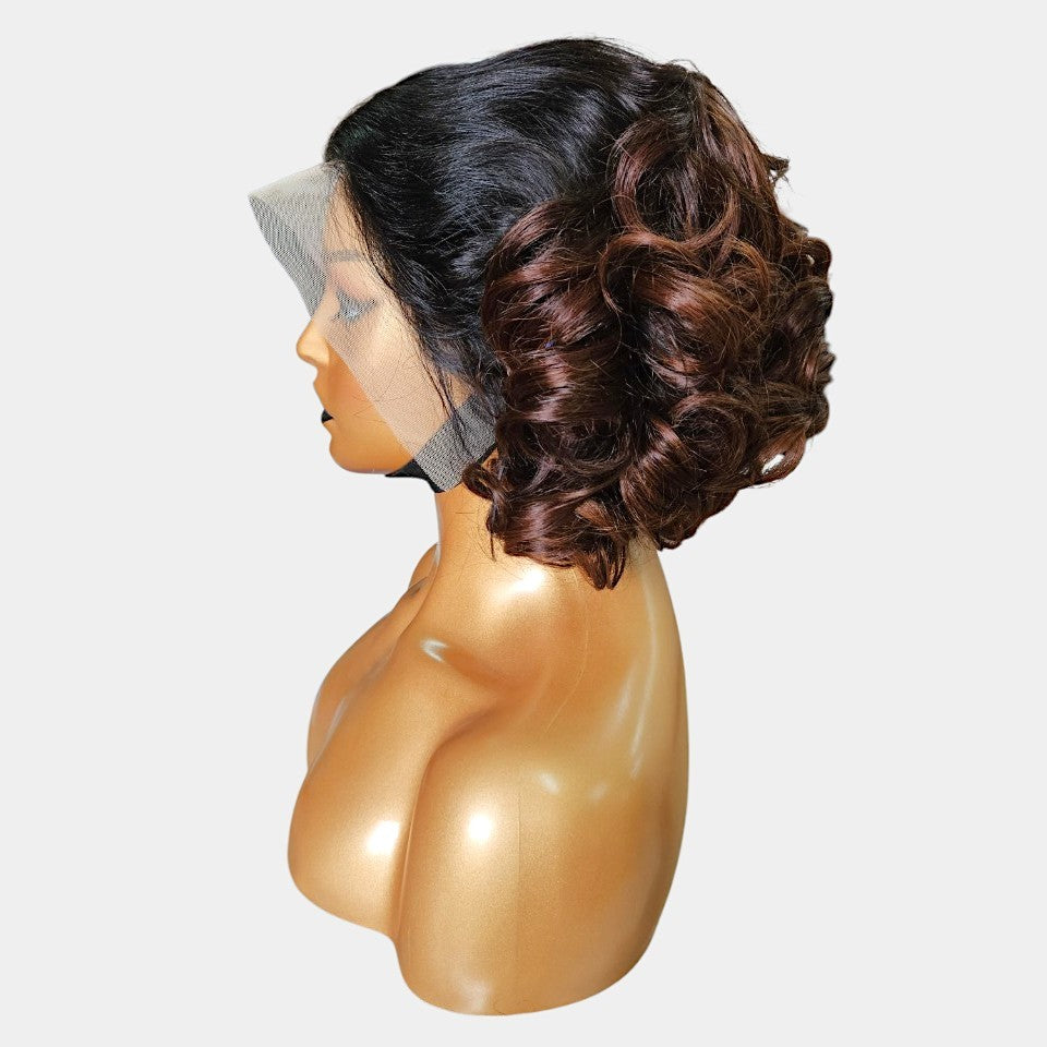 10” Pixie Double 1/4 Colour Full Frontal Lace Wig – 100% Human Hair | 13x4 Frontal