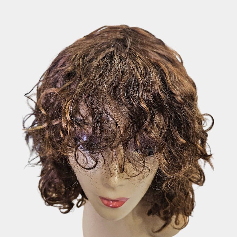 12โ 4/27 Colour Water Wave Full Fringe Wig โ 100% Human Hair