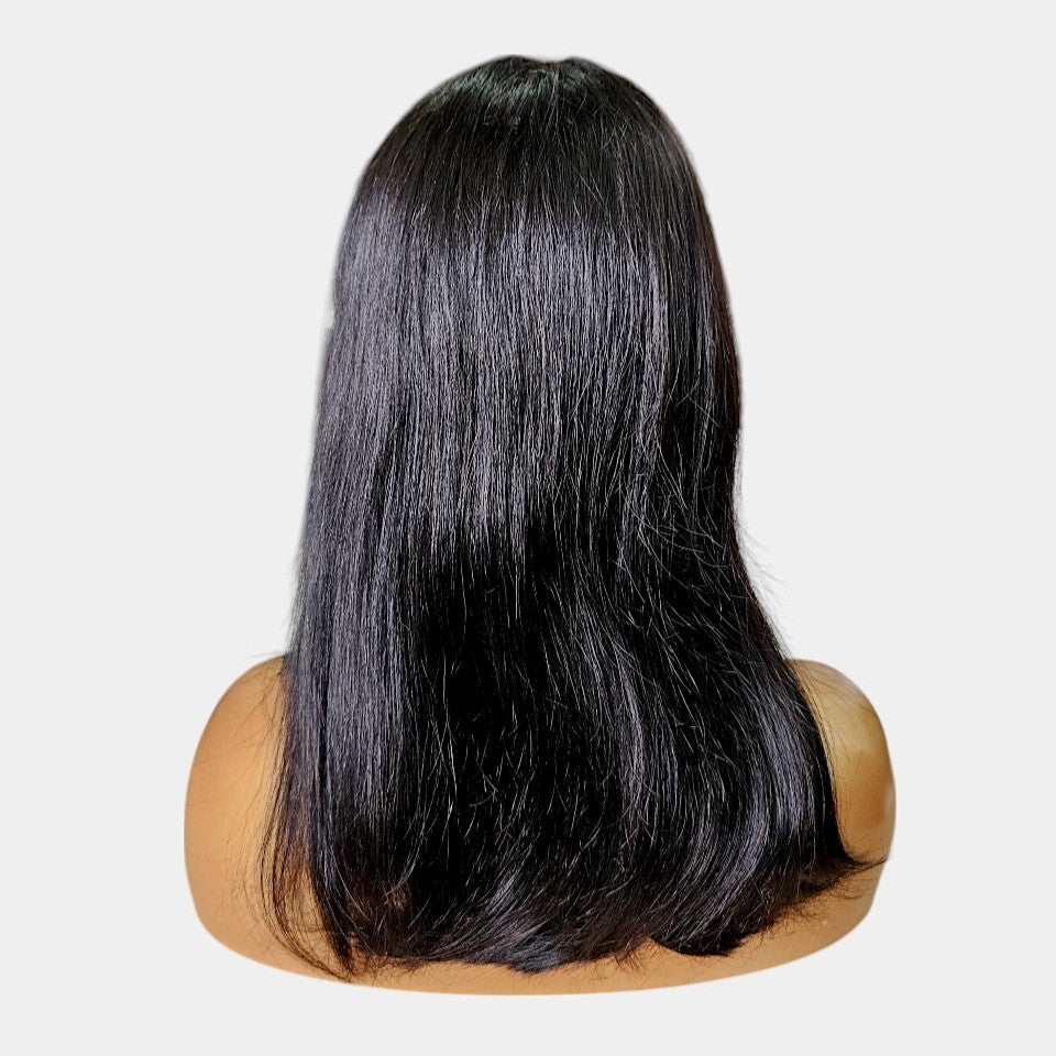 14” Straight Bob Natural Black Lace Wig – 100% Human Hair | 4x4 Closure