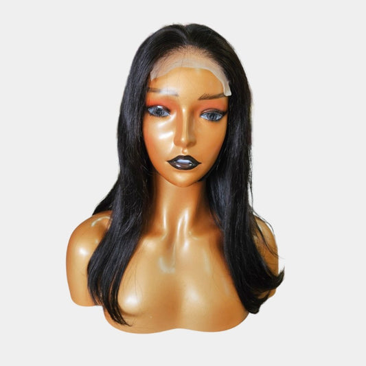 14” Straight Bob Natural Black Lace Wig – 100% Human Hair | 4x4 Closure