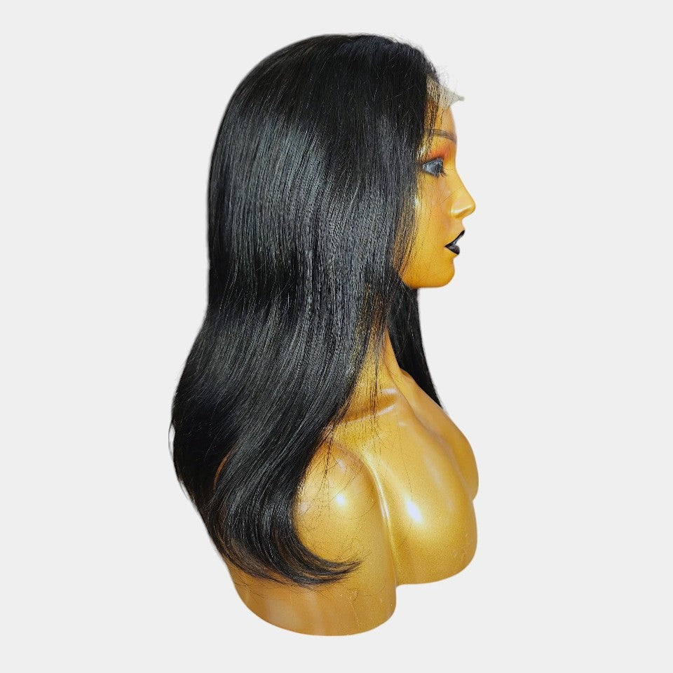 14” Straight Bob Natural Black Lace Wig – 100% Human Hair | 4x4 Closure