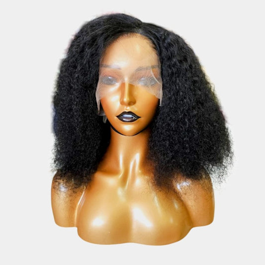 16” Jerry Curl Natural Black Full Frontal Lace Wig – 100% Human Hair | 13x4 Frontal