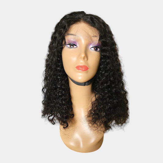 16” Water Wave Natural Black Frontal Lace Wig – 100% Human Hair | 4x4 Closure