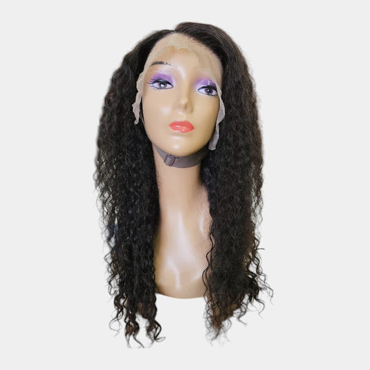 20” Water Wave Natural Black Full Frontal Lace Wig – 100% Human Hair | 13x4 Frontal