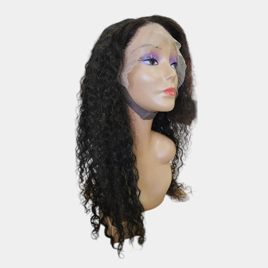 20โ Water Wave Natural Black Full Frontal Lace Wig โ 100% Human Hair | 13x4 Frontal