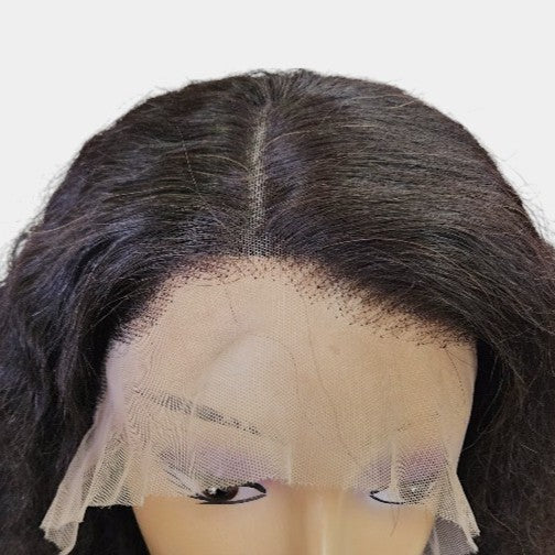 20” Water Wave Natural Black Full Frontal Lace Wig – 100% Human Hair | 13x4 Frontal