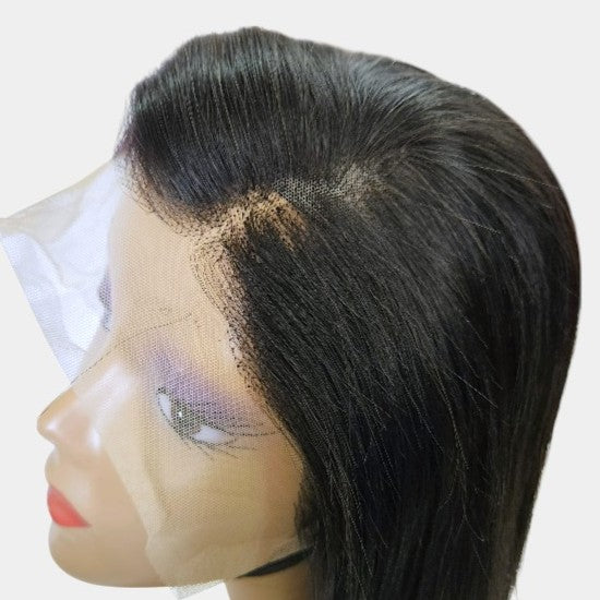 8” Straight Black Full Frontal Lace Wig – 100% Human Hair | 13x4 Frontal