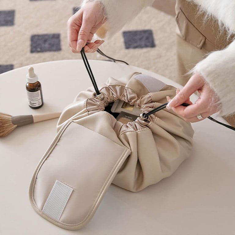 Beige Drawstring Makeup Bag