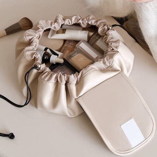 Beige Drawstring Makeup Bag