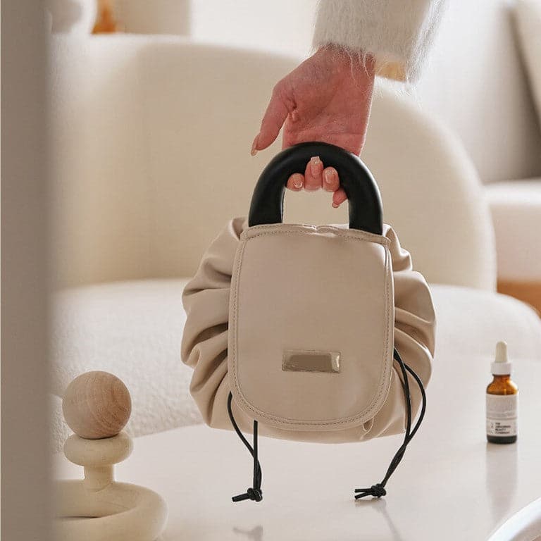 Beige Drawstring Makeup Bag