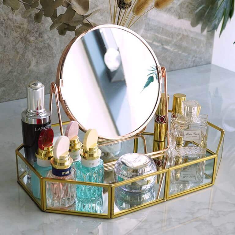 Dual-side Mirror with Mirror-base Tray Set