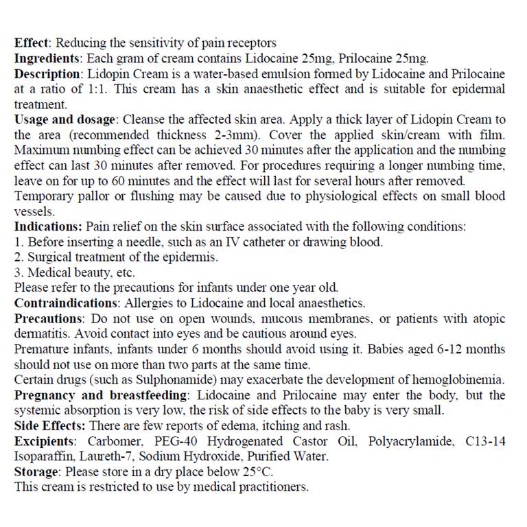 Lidopin Cream Numbing Agent