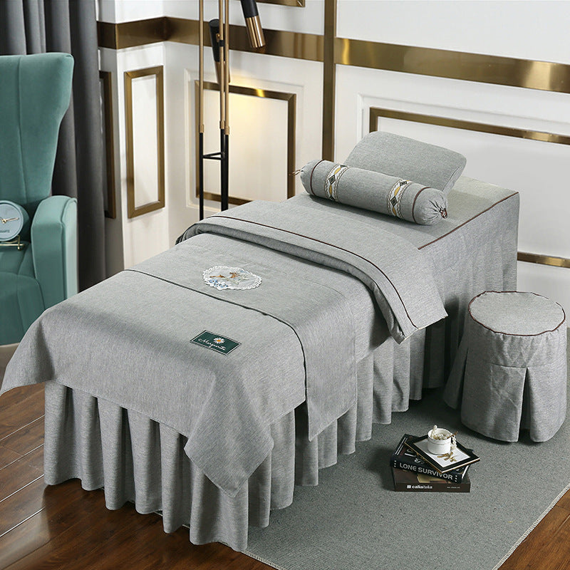 Luxury Spa Bed Dressing Set - 7-Piece Grey Linen (80 x 190 cm)