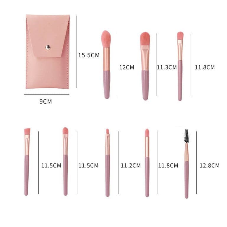 Mini Travel Makeup Brush Set with Pouch (8 Brushes)