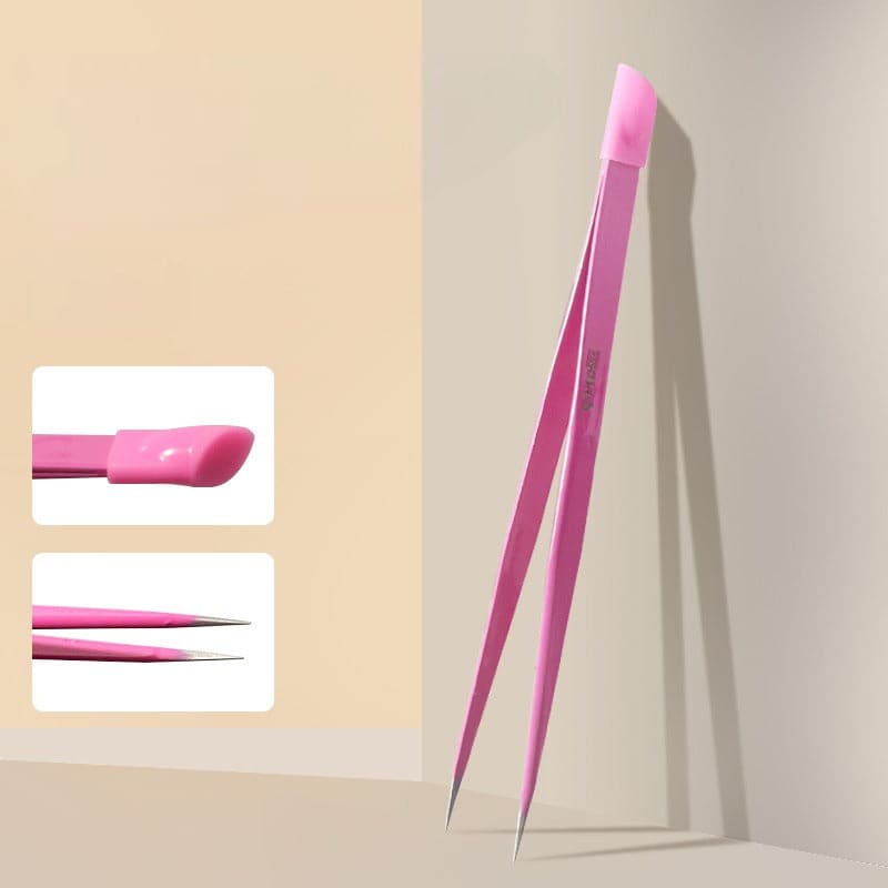 Pink Dual-head Nail Art Tweezer with Silicone Tip