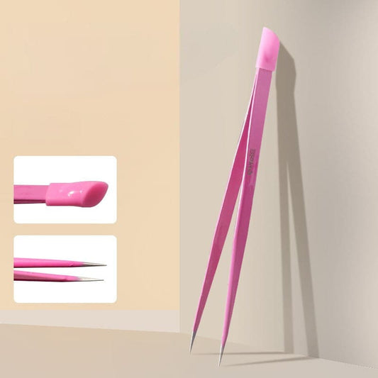 Pink Dual-head Nail Art Tweezer with Silicone Tip