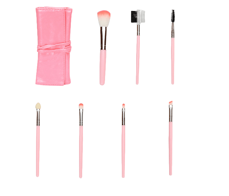 Pink Mini Travel Makeup Brush Set in Pouch (7 Brushes)
