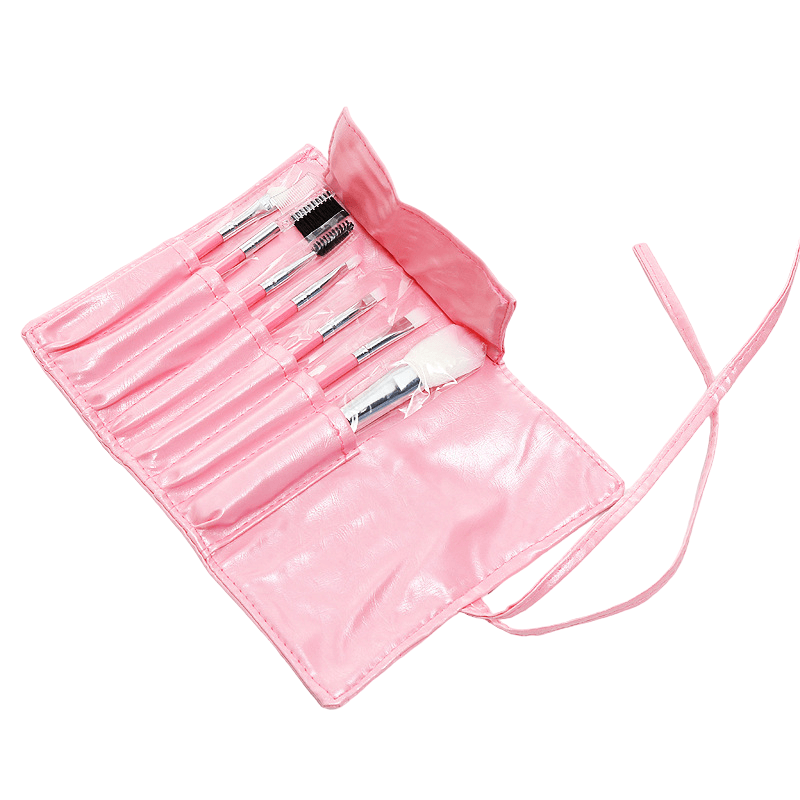 Pink Mini Travel Makeup Brush Set in Pouch (7 Brushes)