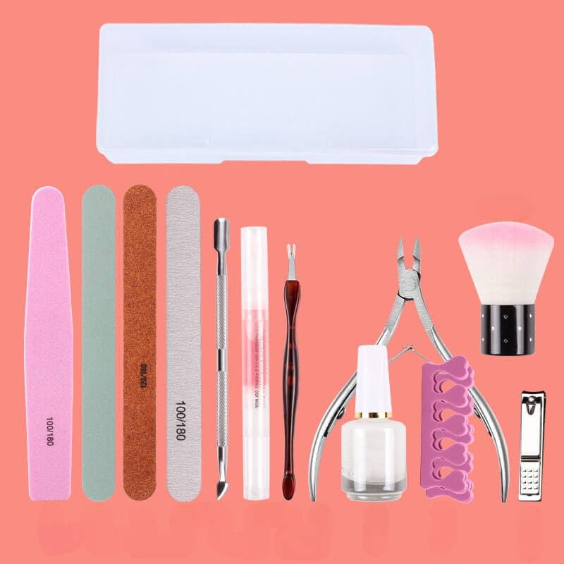 Professional Manicure/Pedicure Nail Tools Kit - 12 Tools & Box