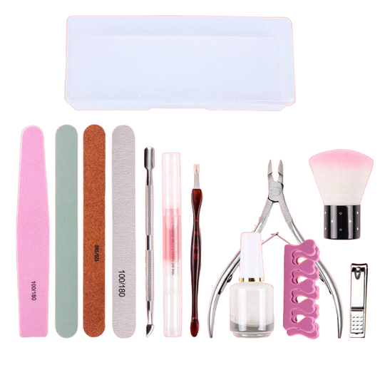 Professional Manicure/Pedicure Nail Tools Kit - 12 Tools & Box