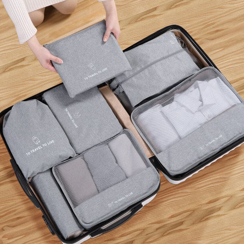 Grey Travel Luggage Organiser Pouch Set (7pcs)