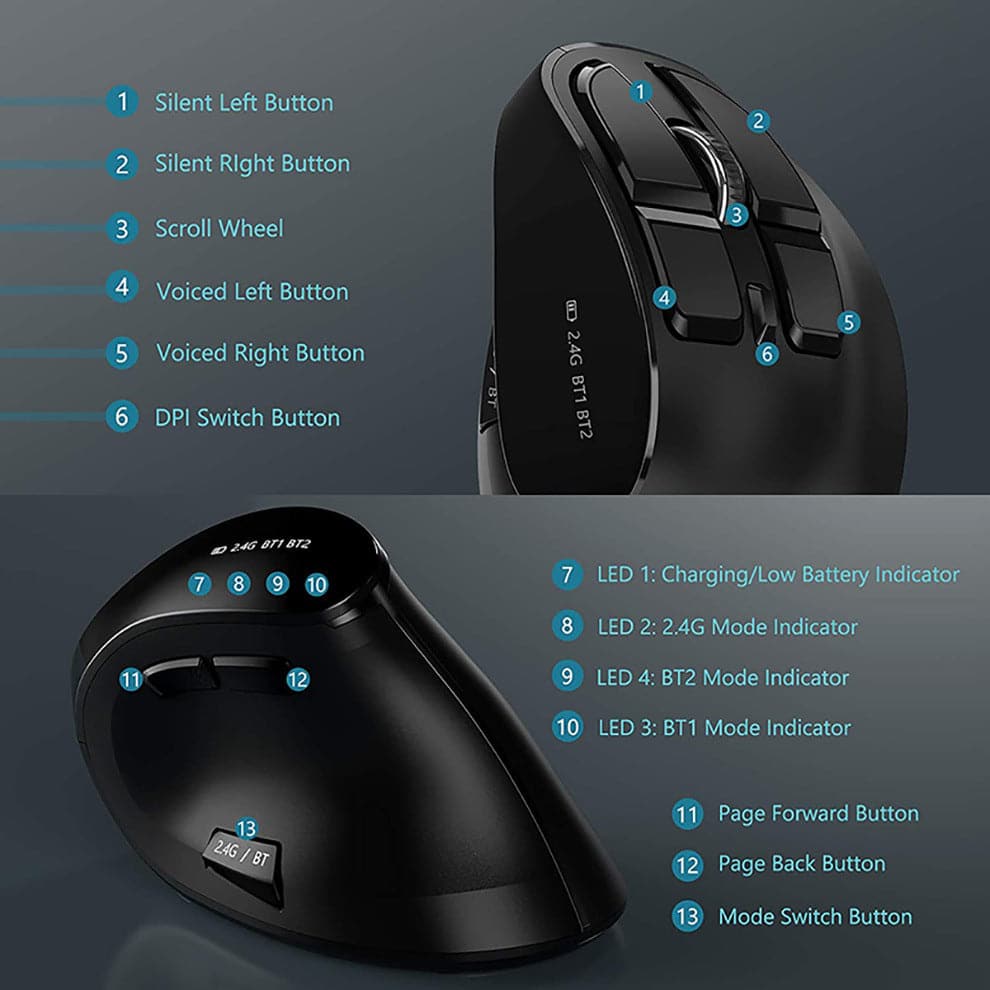 Wireless Multi-device Ergonomic Vertical Mouse