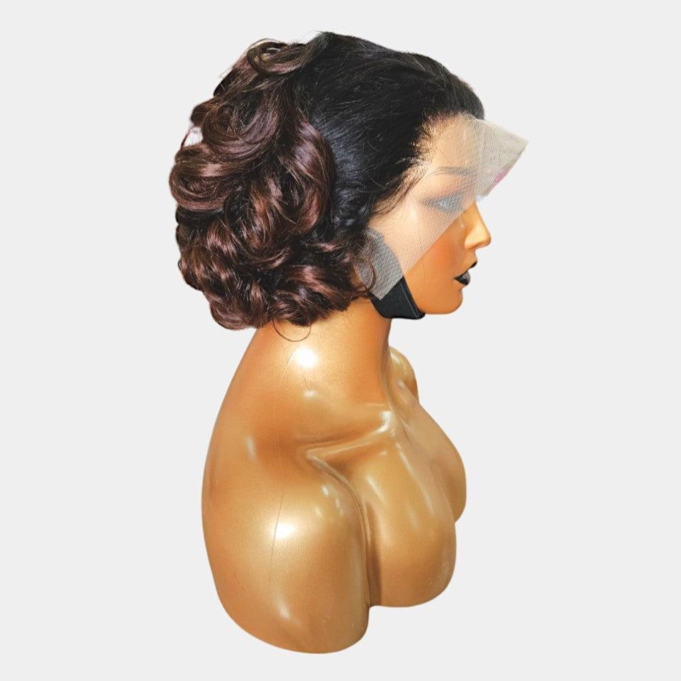 10” Pixie Double 1/4 Colour Full Frontal Lace Wig – 100% Human Hair | 13x4 Frontal