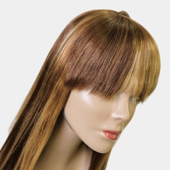 16” 4/27 Straight Full Fringe Wig – 100% Human Hair