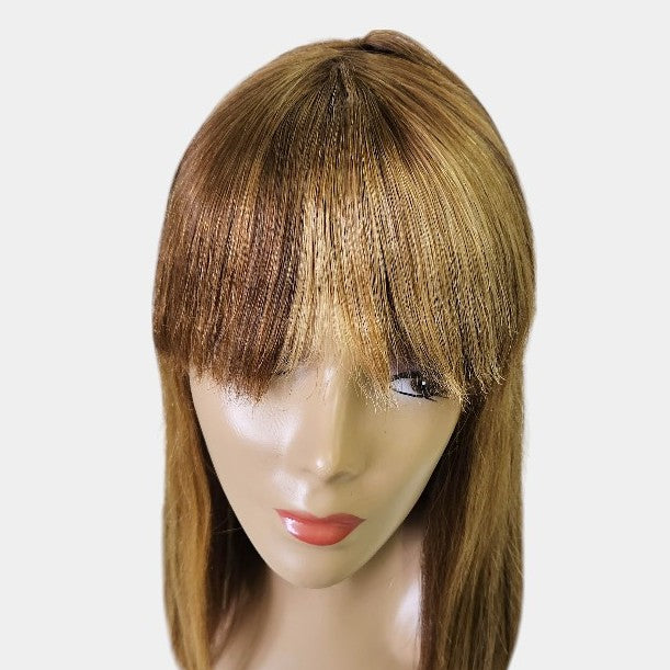 16” 4/27 Straight Full Fringe Wig – 100% Human Hair