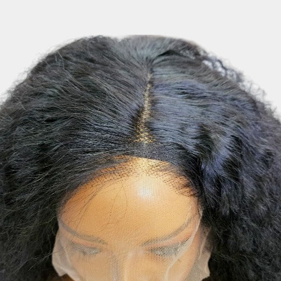 16” Jerry Curl Natural Black Full Frontal Lace Wig – 100% Human Hair | 13x4 Frontal