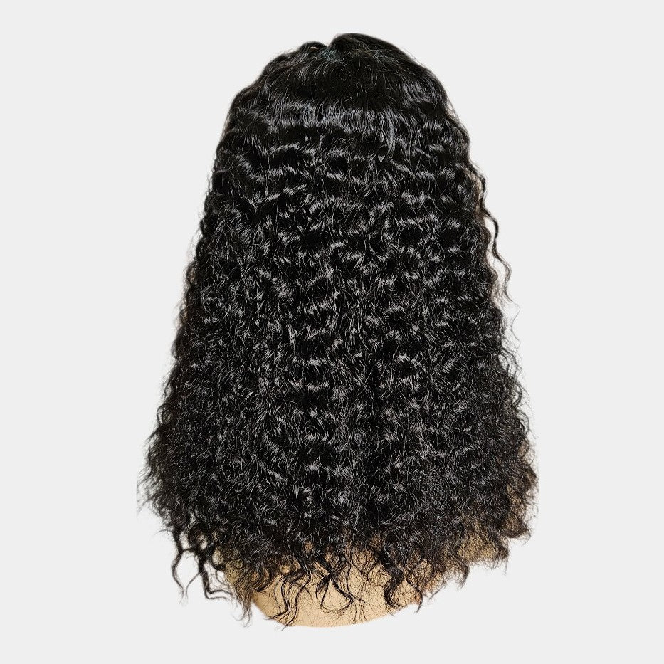 16” Water Wave Natural Black Frontal Lace Wig – 100% Human Hair | 4x4 Closure