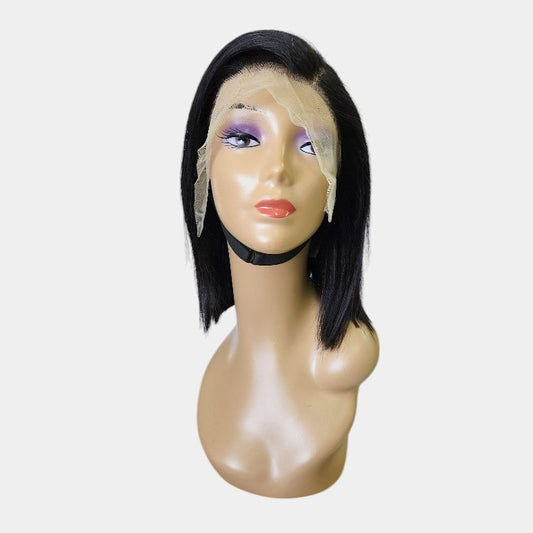 8” Straight Black Full Frontal Lace Wig – 100% Human Hair | 13x4 Frontal