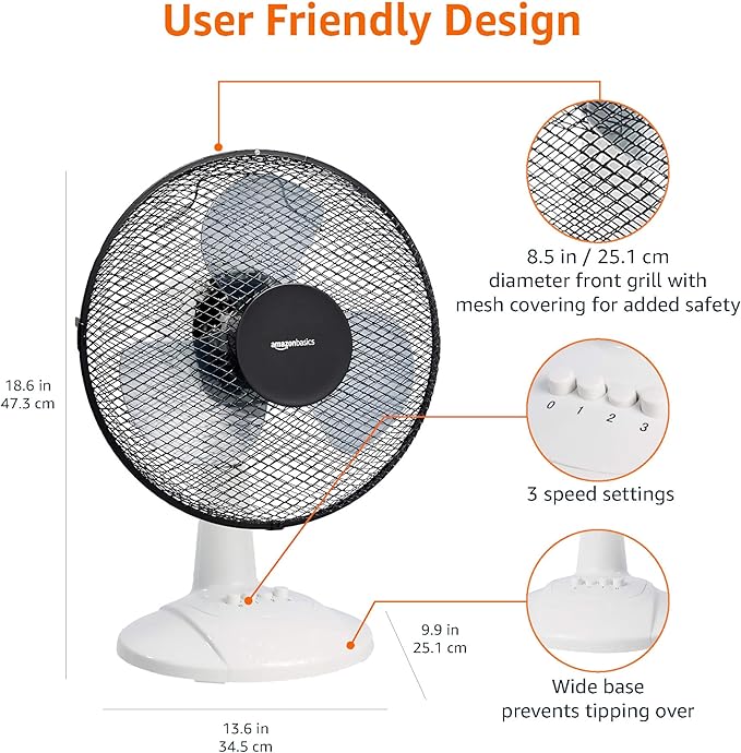 Amazon Basics 3-Speed White Table Fan 40W - Original UK Plug & adapter included [Free Shipping]