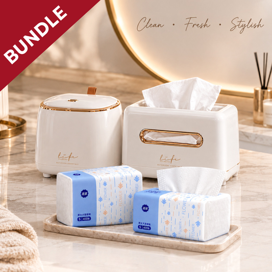 Modern Vanity Mini Bin, Tissue Box & Tissues Refills Bundle (Set of 4)