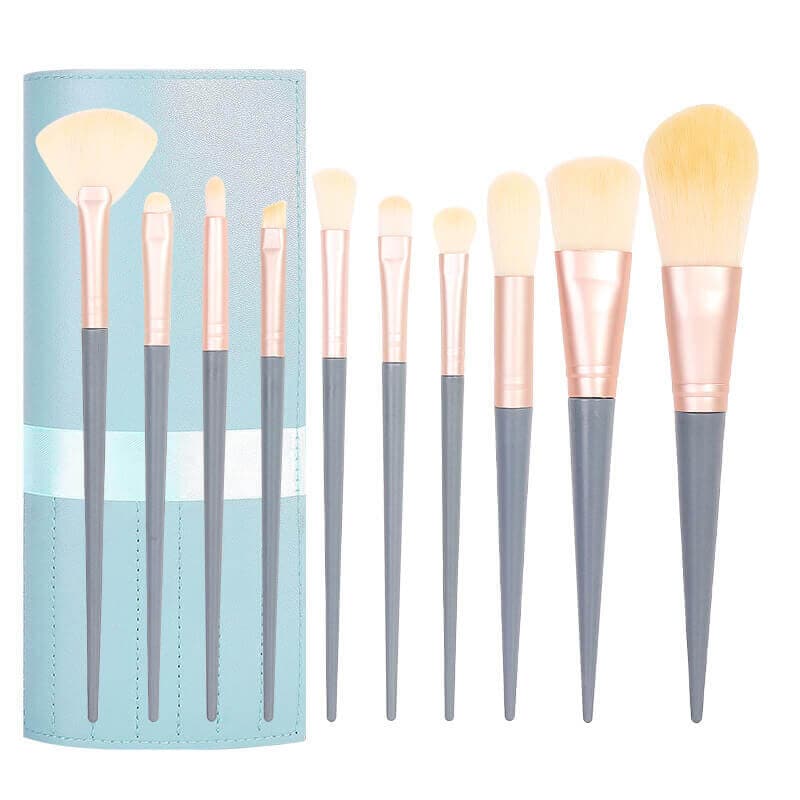 Blue Makeup Brush Set in Pouch (10 Brushes)
