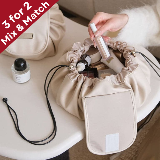 Beige Drawstring Makeup Bag