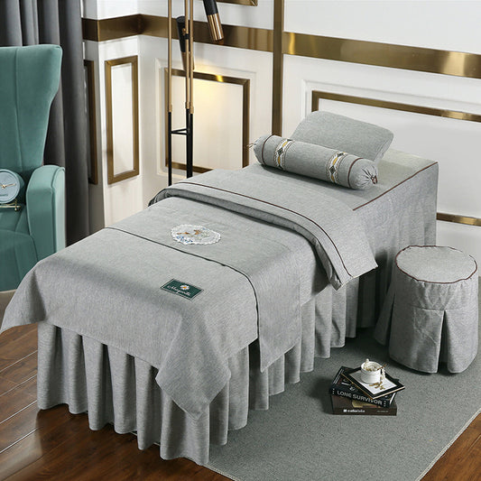 Luxury Spa Bed Dressing Set - 7-Piece Grey Linen (80 x 190 cm)