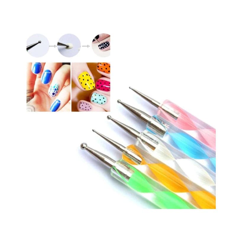 Nail dotting tool 5 pc Tip Dot Paint Manicure kit 5 sizes Dotting