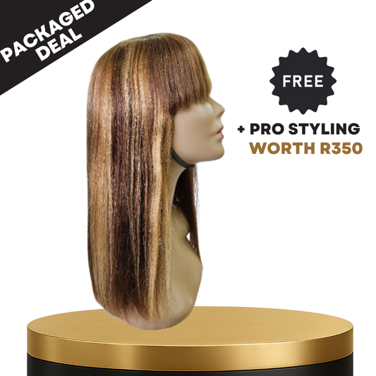 16” 4/27 Straight Full Fringe Wig – 100% Human Hair