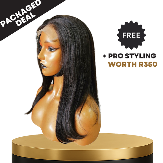 14” Straight Bob Natural Black Lace Wig – 100% Human Hair | 4x4 Closure