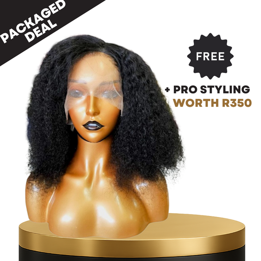 16” Jerry Curl Natural Black Full Frontal Lace Wig – 100% Human Hair | 13x4 Frontal