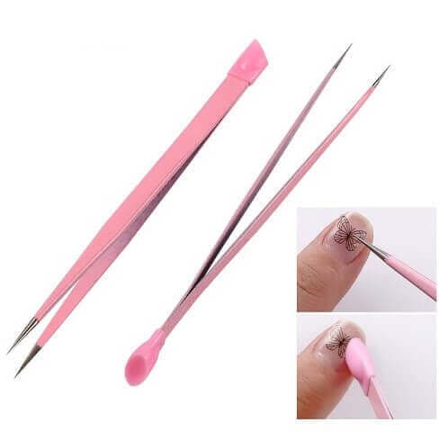 Pink Dual-head Nail Art Tweezer with Silicone Tip