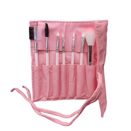 Pink Mini Travel Makeup Brush Set in Pouch (7 Brushes)