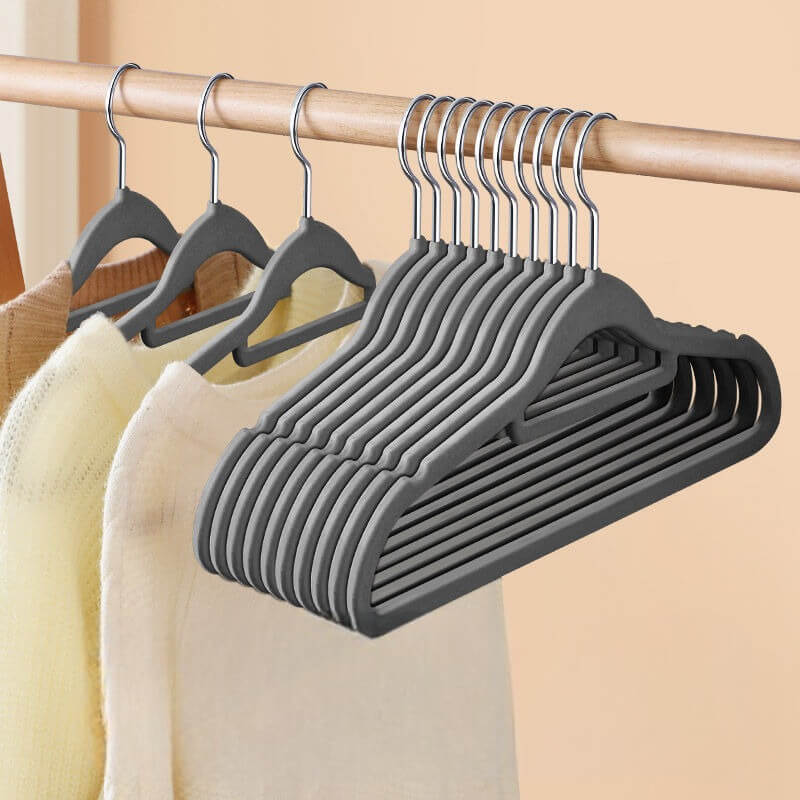 Ultra-slim Non-slip Grey Velvet Hangers (10pcs)