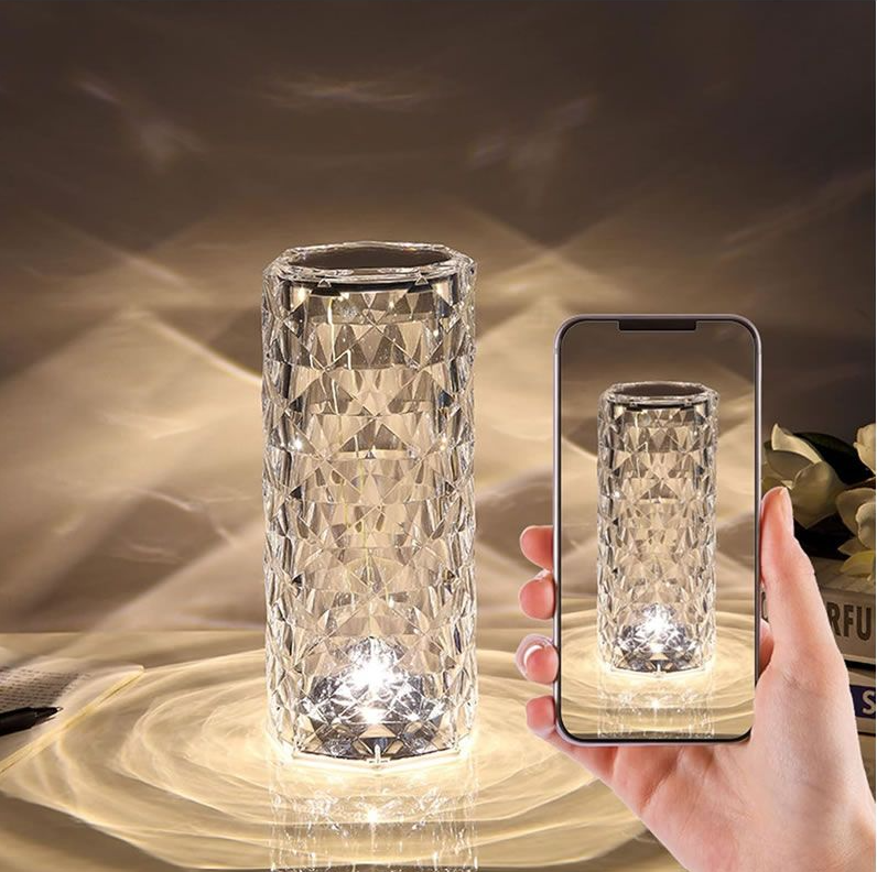 Mini Rechargeable LED Crystal Rose Cylindrical Table Lamp